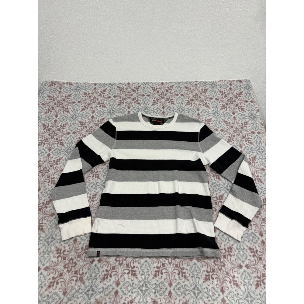 Tony Hawk Mens XXL Thermal Long Sleeve Shirt Striped Waffle Knit Cotton Black Gr
